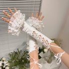 Fingerless Lace Up Gloves White - Femboy Fashion