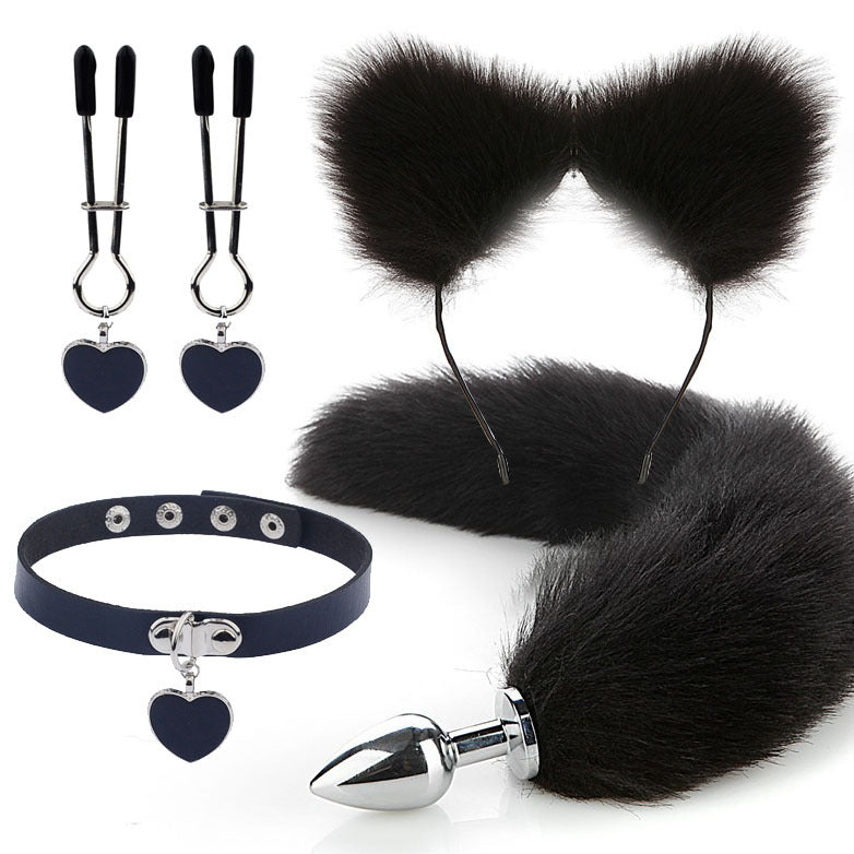 Fox Ears And Tail Butt Plug 4 Piece Set - Black - Femboy Fashion