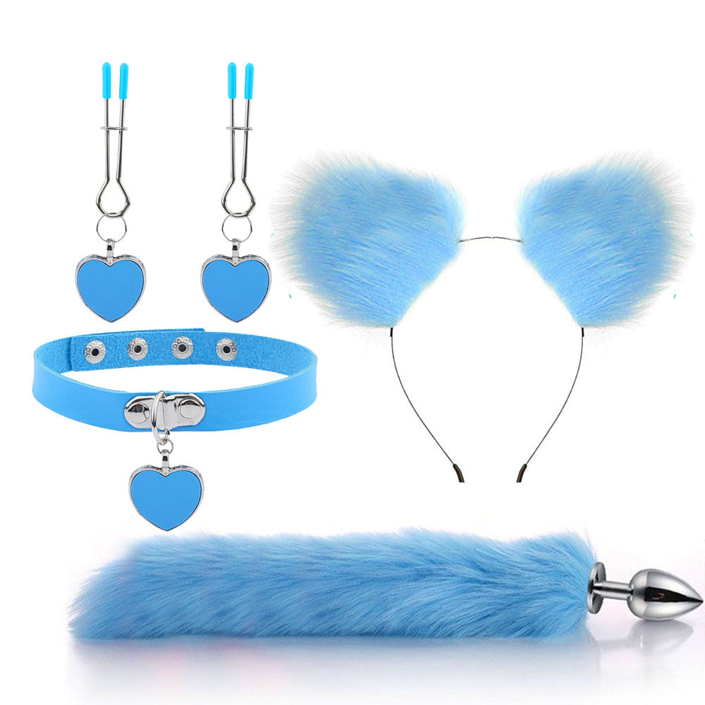 Fox Ears And Tail Butt Plug 4 Piece Set - Blue - Femboy Fashion