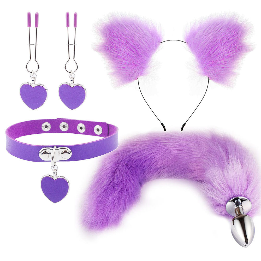 Fox Ears And Tail Butt Plug 4 Piece Set - Purple - Femboy Fashion