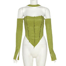 Lime Green Halter Top Long Sleeve Front - Femboy Fashion