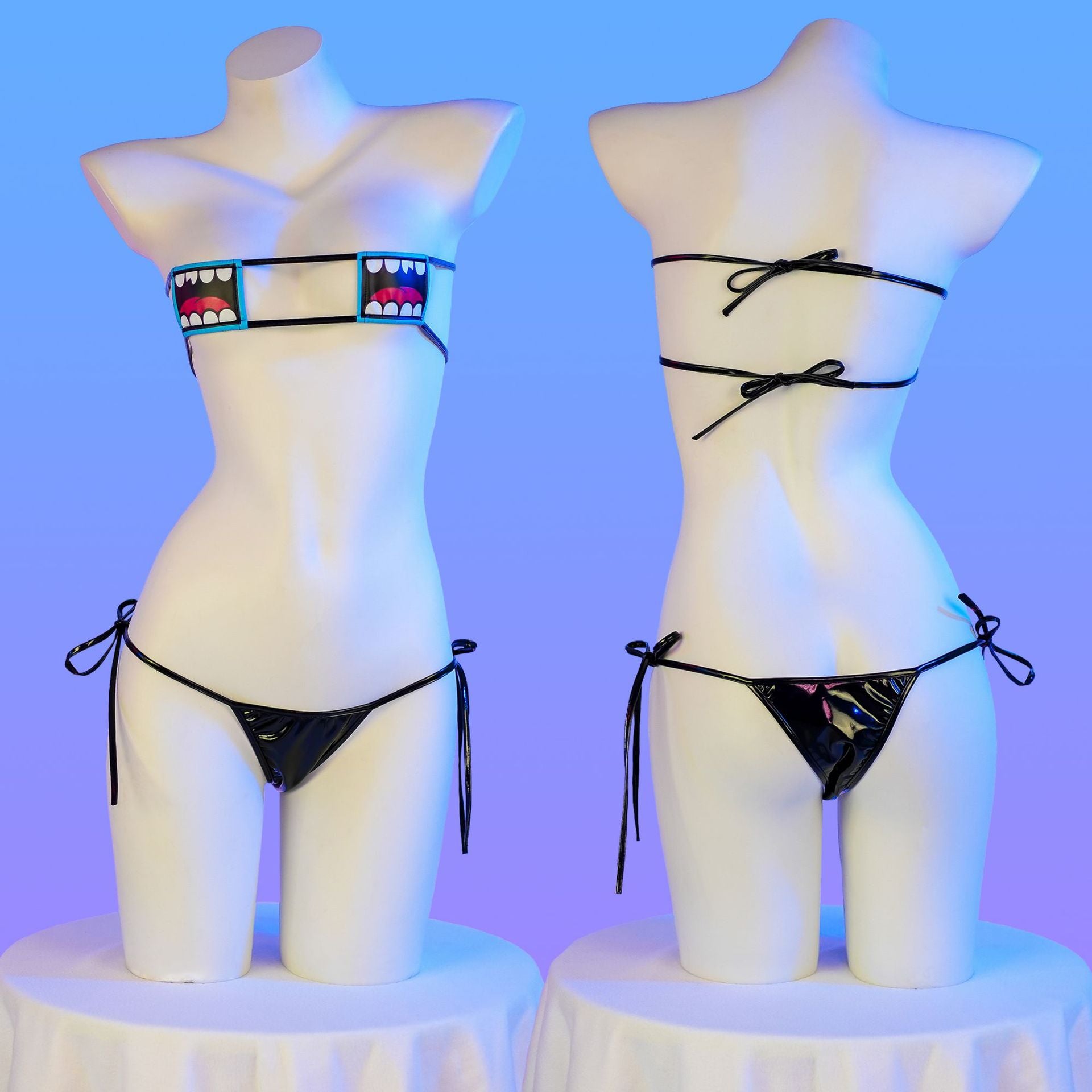 Funny Mouth Print Leather Bikini - Femboy Fashion