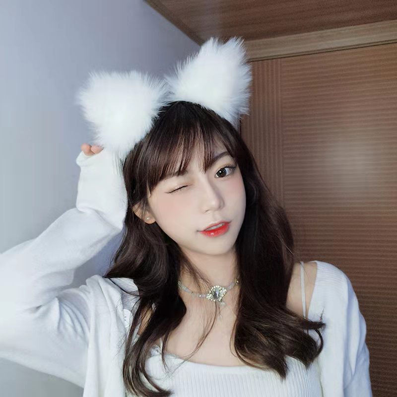 White Fur Cat Ears Headband - Femboy Fashion