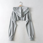 Femboy Gray Cropped Drawstring Hoodie Back - Femboy Fashion