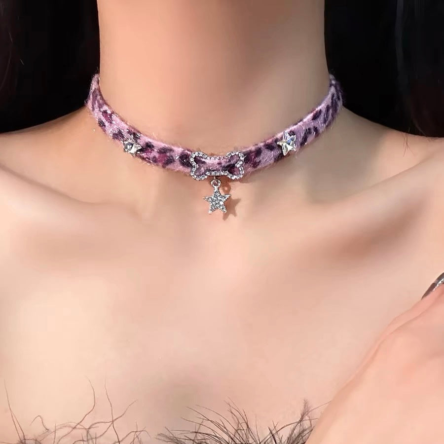 Pink Leopard Print Choker - Femboy Fashion