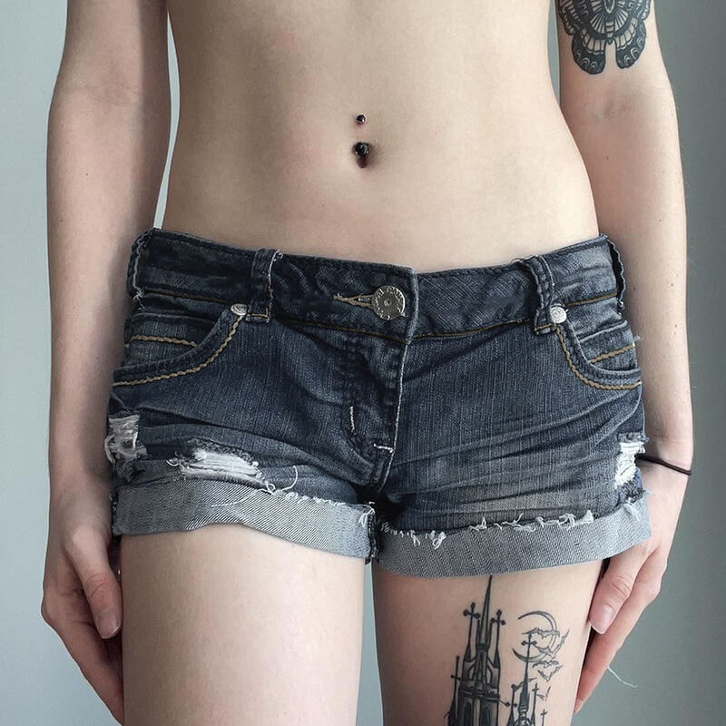 Low Waist Denim Jean Mini Shorts - Femboy Fashion