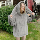 Oversized Grey hoodie With Bunny Ears - Femboy Fashion