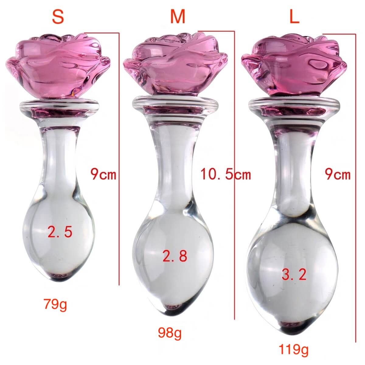 Glass rose butt plug size