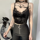 Goth femboy wear a black gothic velvet camisole crop top