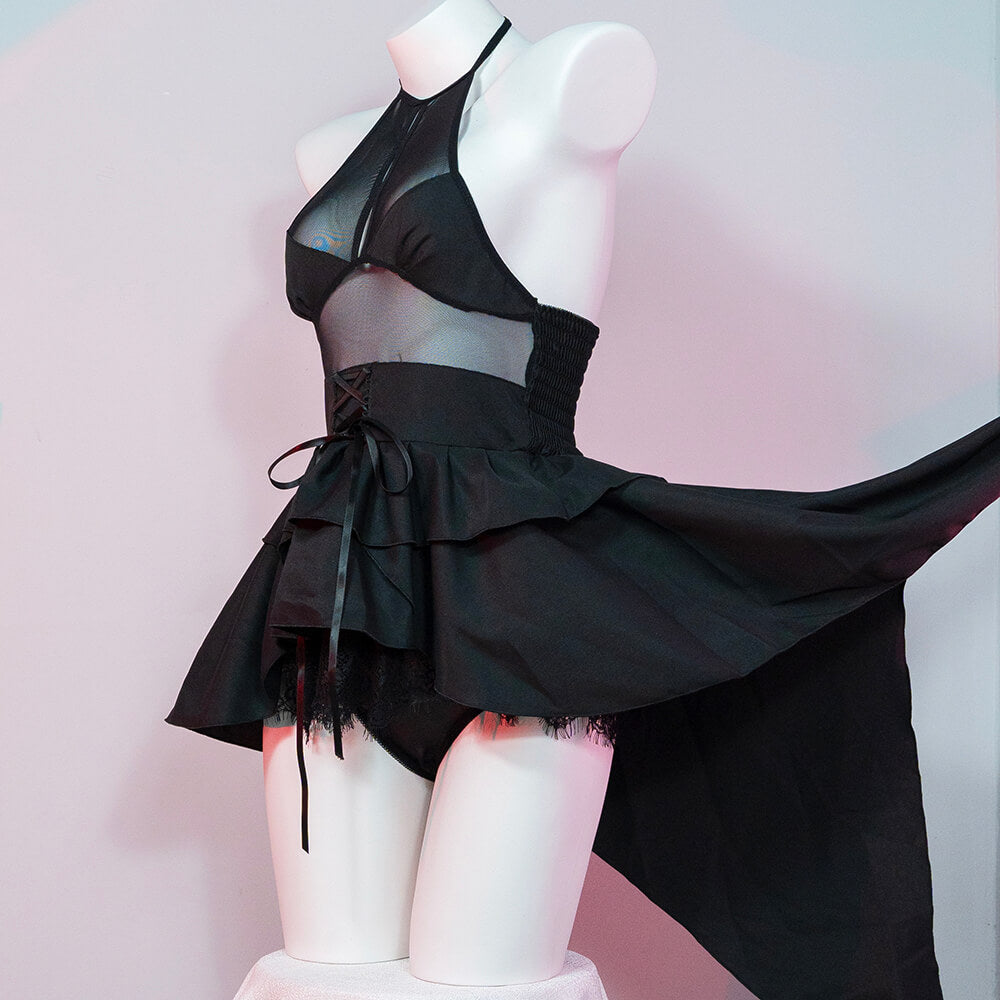 Gothic Backless Tuxedo Lingerie Dress