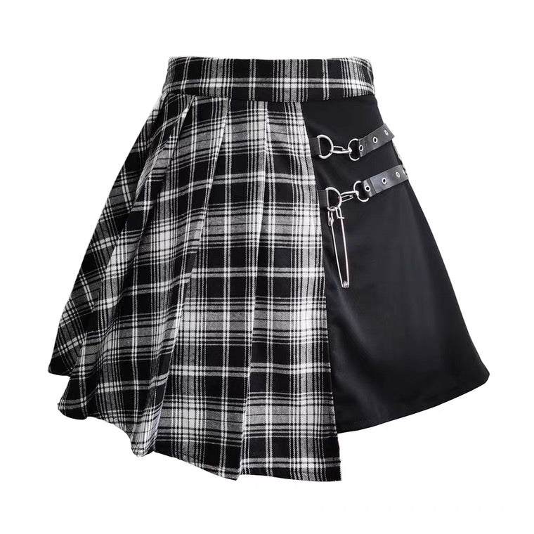 Gothic Black And White Plaid Skirt - Femboy Fashion