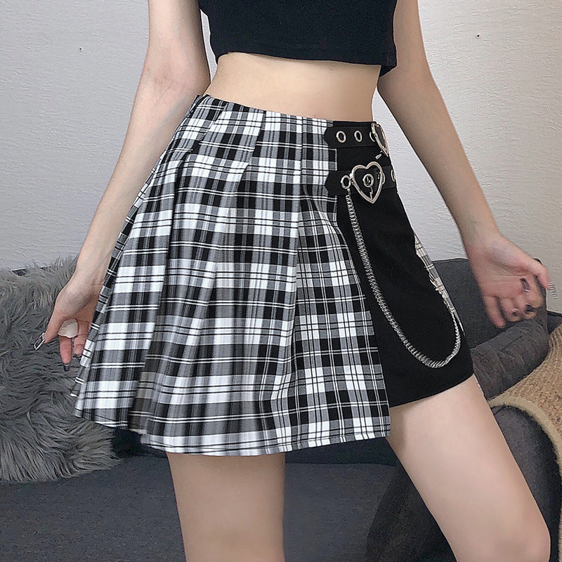 Gothic Black And White Plaid Skirt - Femboy Fashion