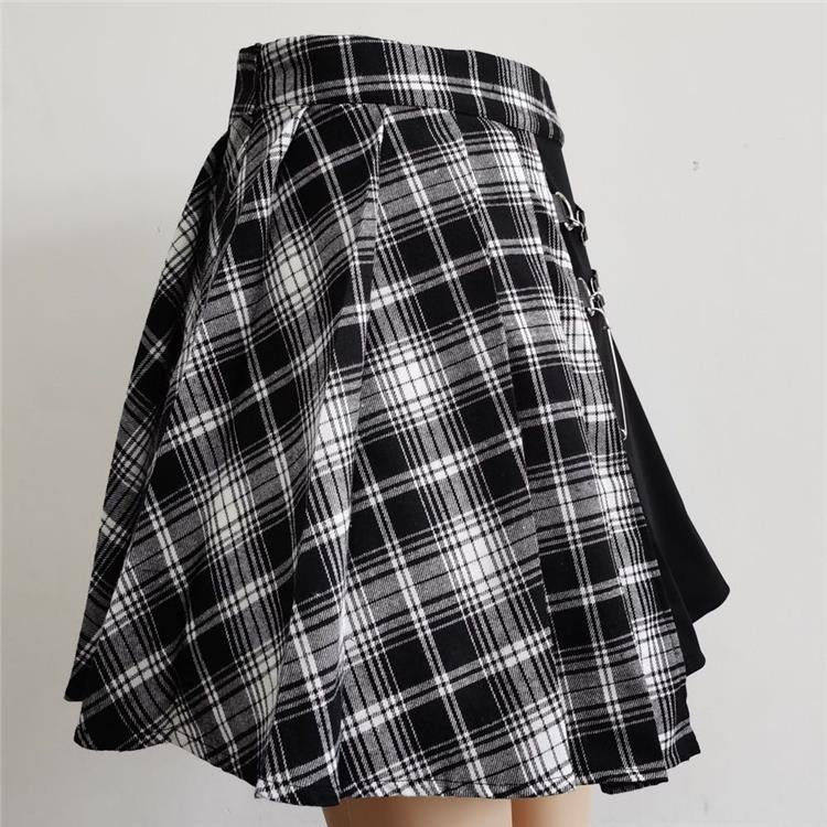 Gothic Black And White Plaid Skirt - Femboy Fashion