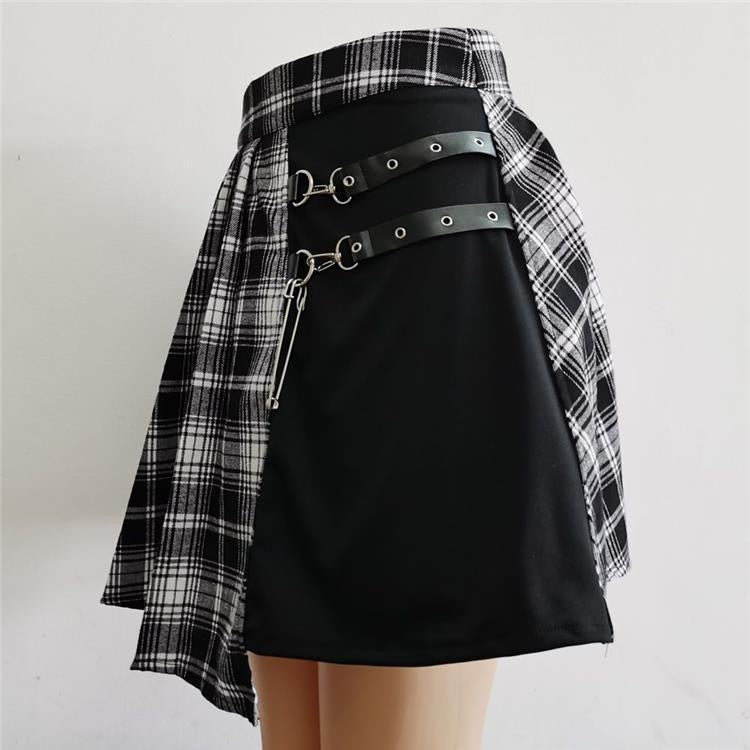 Gothic Black And White Plaid Skirt - Femboy Fashion