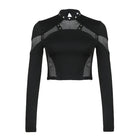 Gothic Black Fishnet Patchwork Long Sleeves Crop Top - Femboy Fashion