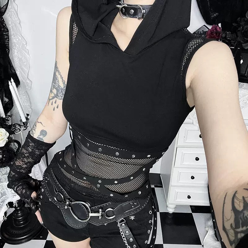 Gothic black sleeveless tank top for femboy