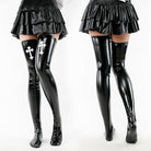 Gothic Cross Latex Thigh High Socks - Femboy Fashion