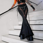 Femboy Wear A Gothic Black Lace Up Flare Pant - Femboy Fashion