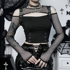 Gothic Femboy In Gothic Black Fishnet Cut Out Crop Top - Femboy Fashion