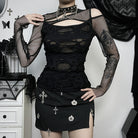 Femboy Wear A Gothic Black Ripped Fishnet T-shirt With Black Skirt - Femboy Fashion