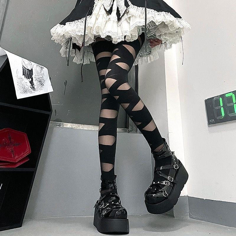 Gothic Lace Pantyhose - Femboy Fashion