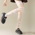 White Gothic Ripped Thigh High Stockings For Femboy - Femboy Fashion