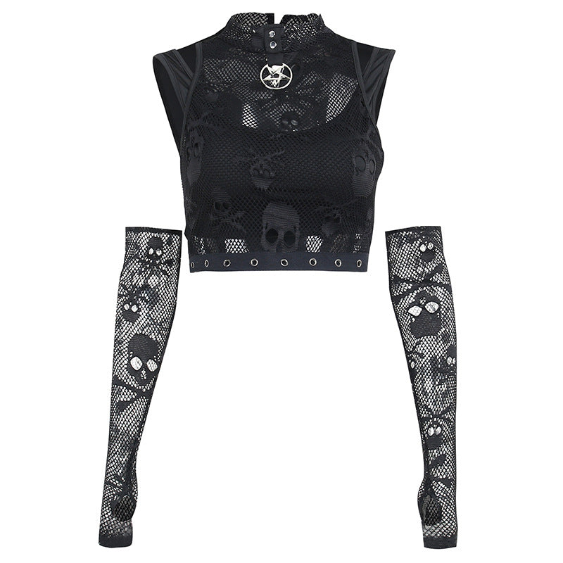 Gothic Skull Black Sleeveless Crop Top For Femboy - Femboy Fashion