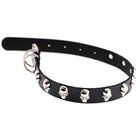 Black leather choker with silver skull studs on a white background