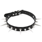 Black leather choker with silver spikes on a white background