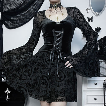 Black Long Sleeve Femboy Gothic Style Dress