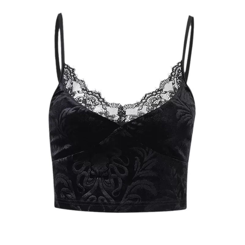 Black gothic velvet camisole crop top