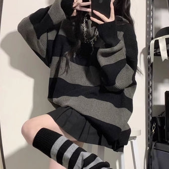Gray and Black Oversize Femboy Sweater