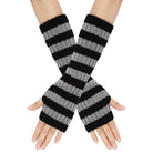 Black and gray striped arm warmers on a white background