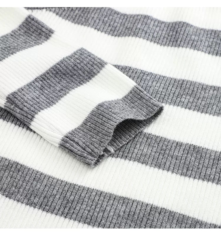 Gray And White Striped T-Shirt Long Sleeve Material - Femboy Fashion