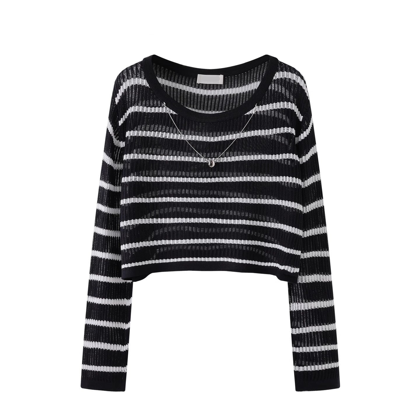 Gray And White Striped T-Shirt Long Sleeve - Femboy Fashion