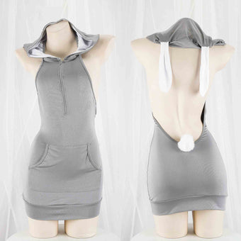 Femboy Gray Backless Bunny Lingerie