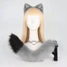 gray black cat ears and tail with collar set for femboy cosplay