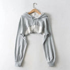 Femboy Cropped Drawstring Hoodie Gray - Femboy Fashion