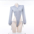 Gray High Cut Bodysuit Hoodie - Femboy Fashion