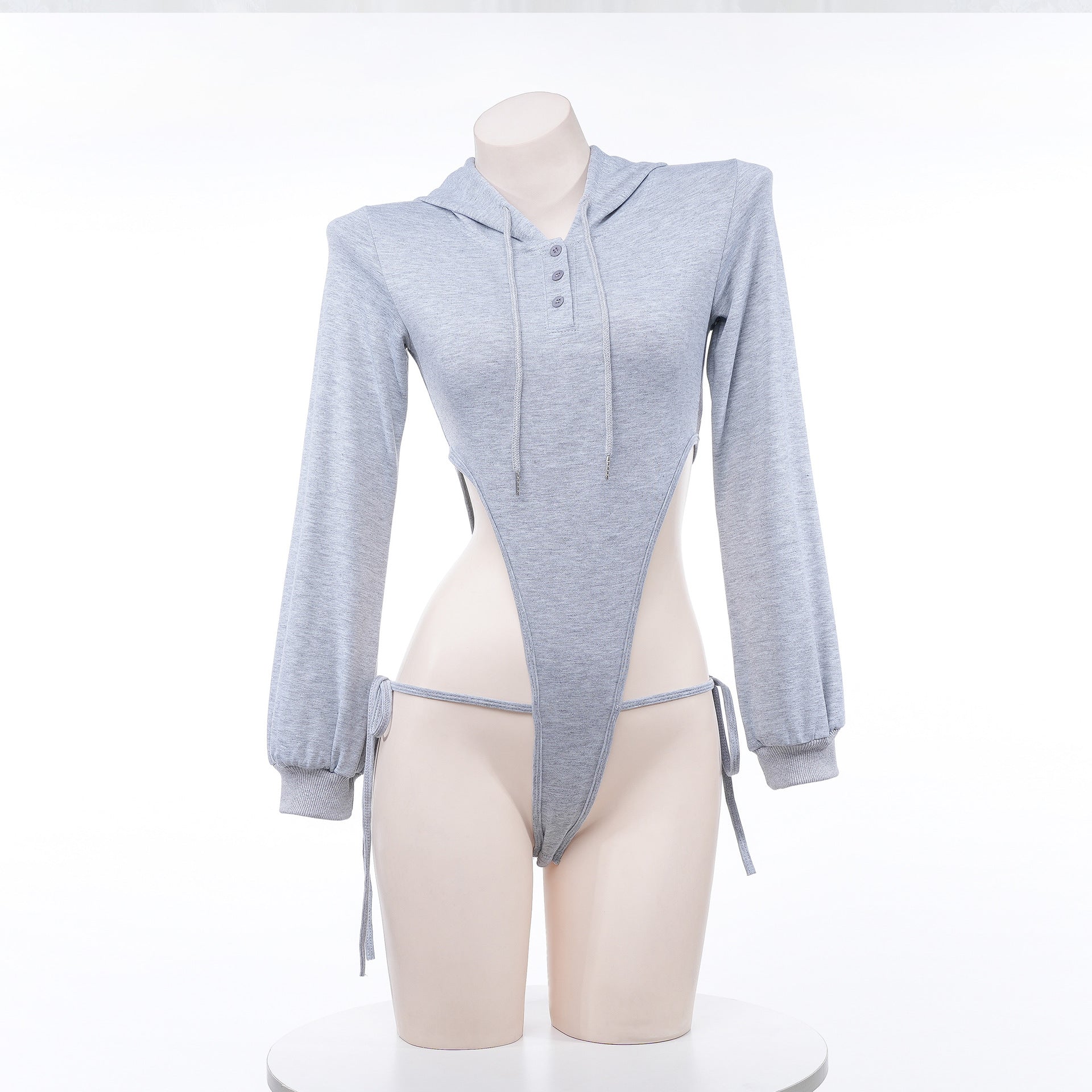 Gray High Cut Bodysuit Hoodie - Femboy Fashion