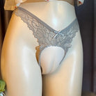 Gray Low Waist Lace Cameltoe Panties