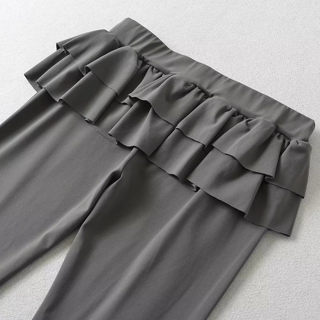 Gray Ruffle Flare Pant Ruffle Detail - Femboy Fashion