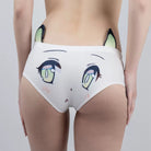 White underwear with cartoon face design on a plain background