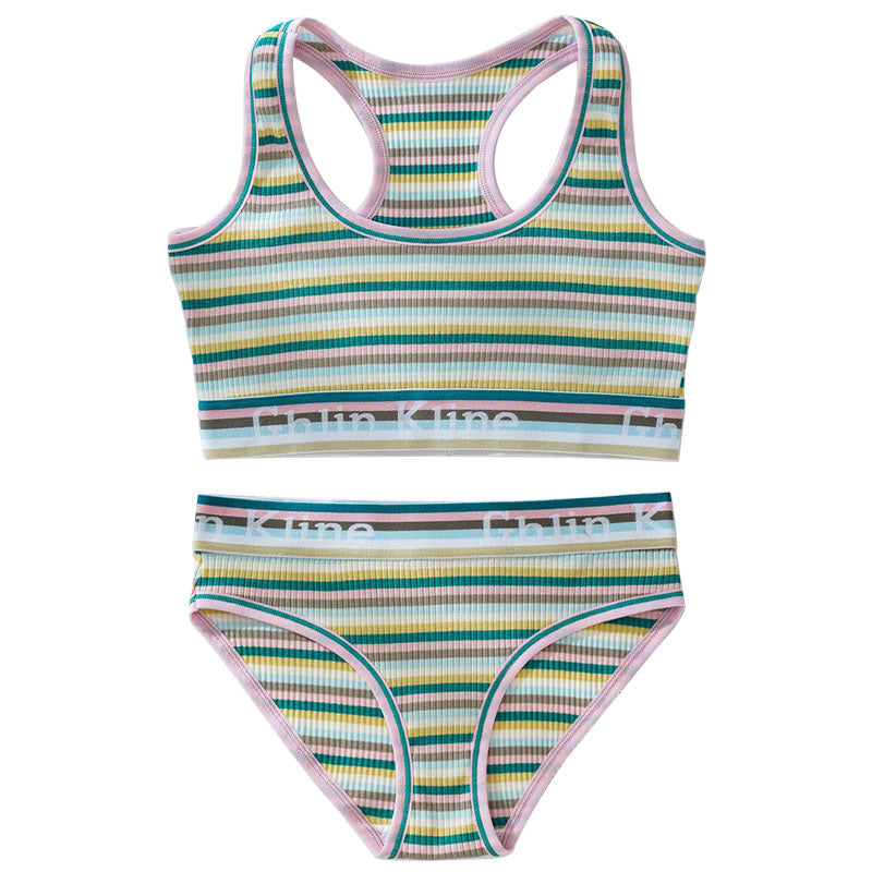 Rainbow Stripe Panty And Sport Bra Set - Femboy Fashion