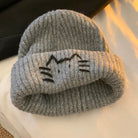 Gray cute cat knit roll up hat