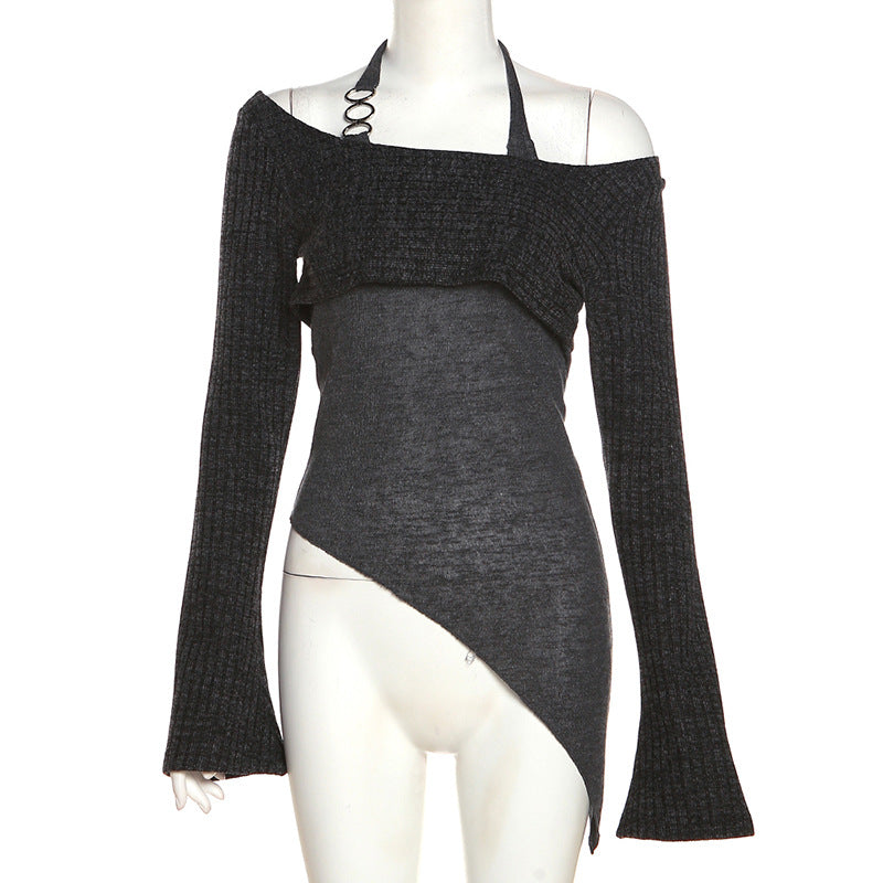 Long Sleeve Off Shoulder Top Grey - Femboy Fashion