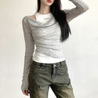 Grey Long Sleeve Two Piece Set Top for Femboy - Femboy Fashion