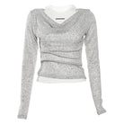 Grey Long Sleeve Two Piece Set Top - Femboy Fashion