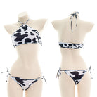 Halter Cow Print Lingerie Set Front And Back - Femboy Fashion