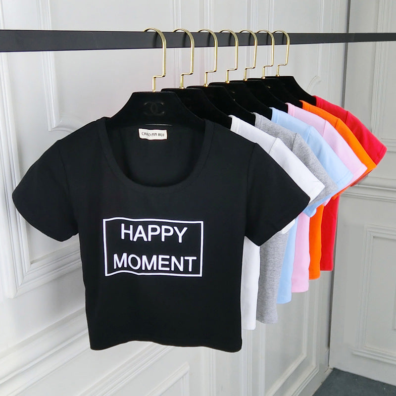 Happy Moment Solid Crop Tee - Femboy Fashion